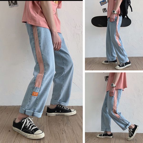 

men's jeans 2021 autumn loose 9-point denim ankle length solid color youth fashion casual pants -2xl, Blue