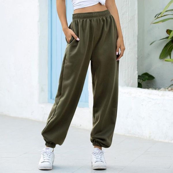

vertive new solid cplor sportspants women casual sportswear casual pure broad-legged pants high waist loose trousers sweatwear, Black;blue