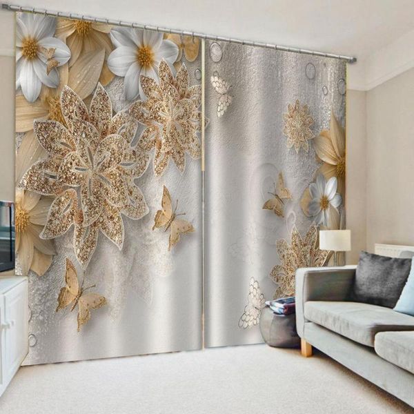 

3d stereoscopic curtains gold flower curtains 3d window for living room bedroom customized size