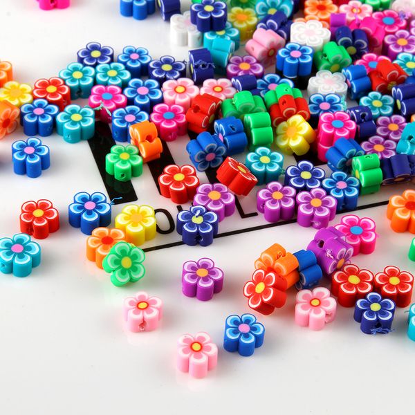 300pcs / lot DIY Jóias Polymer Clay Beads Flower Pieces Mix cor Bracelet Acessório Slices Fazer Jóias