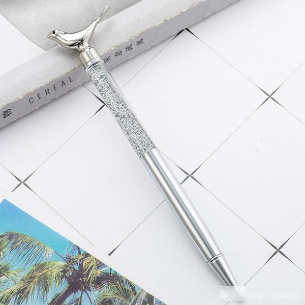 

wholesale new cute colorful birds metal crystal ballpoint pens school office supplies creative chrismas birthday wedding gifts, Blue;orange