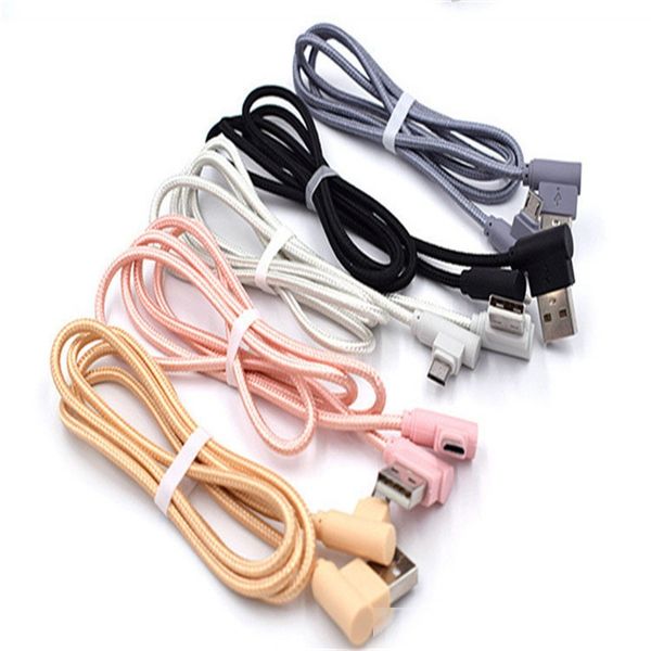

right angle type c micro usb braided cable 2a fast charging charger cord 1m 2m 3m 90 degree bend connector wire for samsung smartphone