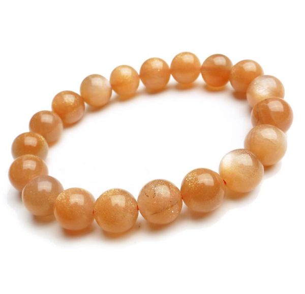 

10mm precious orange natural sunstone bracelets for women men stretch crystal round bead bracelet, Black