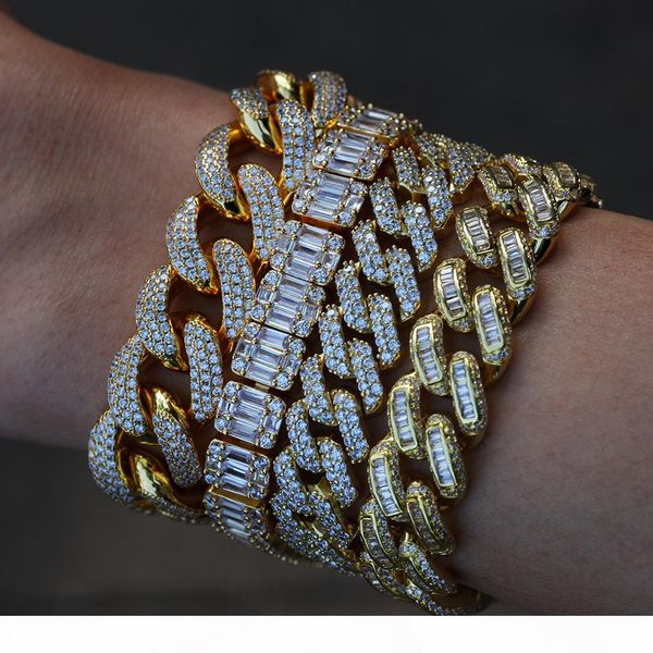 

baguette cz bracelet iced out zircon 8.5m hiphop fashion punk chain bling bling elegant charms jewelry 7inch 8inch, Golden;silver