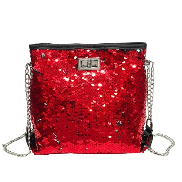 

red sequins solid color wild chain bucket shoulder chain bag messenger bag girls small square messenger bolsa feminina