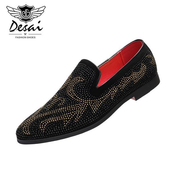 

2020 men's new fashion casual shoes round toe with rhinestone breathable loafer shoes four seasons men plus eu size 38-48, Black