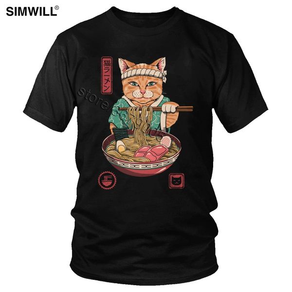 

вид спорта для мужчин смешные японский неко ramen футболка hip hop feline cat tee с коротким рукавом хлопок streetwear t-shirt круглые шеи н