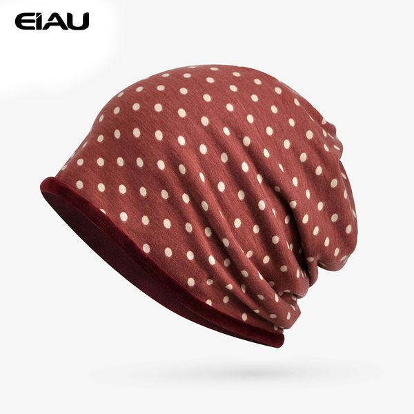 

beanie/skull caps polka dot hats women autumn warm beanies skuliies girls scarf dual-use casual turban female plus velvet bonnet, Blue;gray