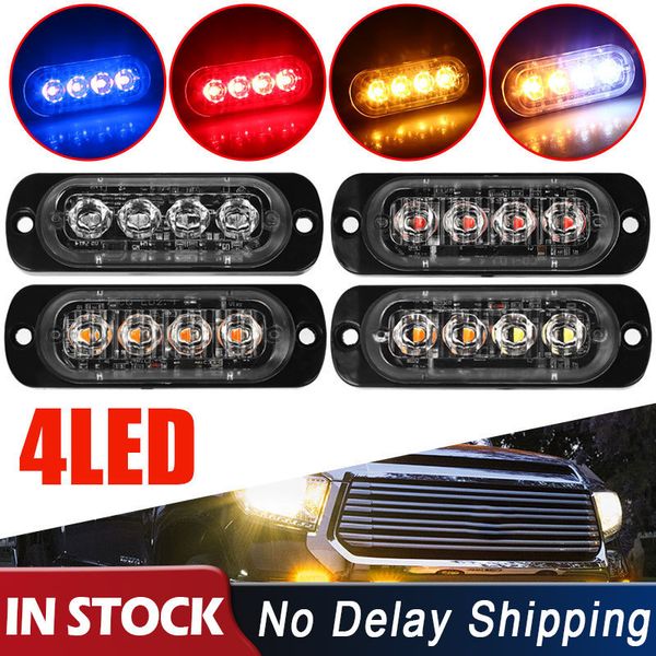 

red blue amber 4 led 12w led strobe warning light grille flashing emergency lamp traffic lights for car truck van beacon