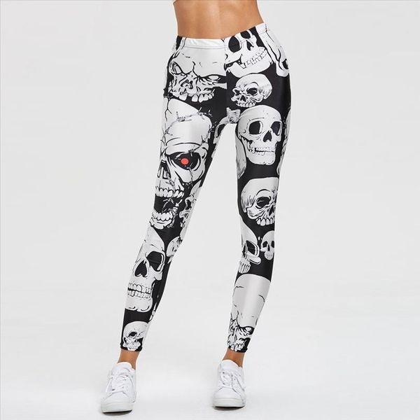 

new push up women leggings skull print skinny slim high waist fitness gothic pants joggng ladies workout fitness legging t2, Black