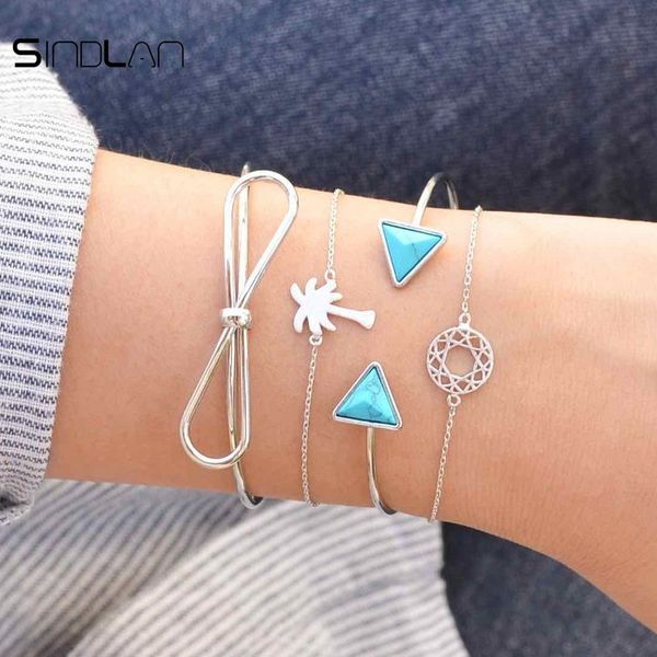 

sindlan sindlan bracelets bangles fashion 4pcs / set jewelry bohemian resin coconut tree bow pendant bracelets bangles for women, Black