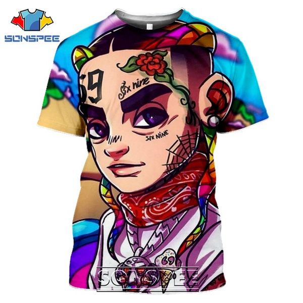 

6ix9ine cartoon rapper 3d print shirts harajuku kawaii anime men clothing