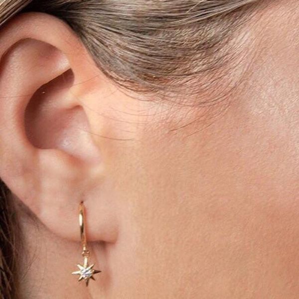 

junerain brand 925 sterling silver earrings korean mini zircon star pendant stud earrings for women female hanging round circle earrings, Golden;silver