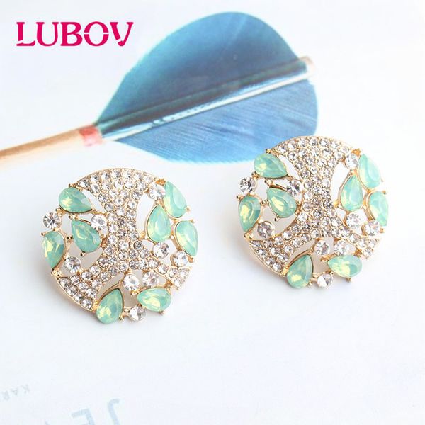 

stud lubov fashion luxury bijoux round colorful rhinestone earrings women bohemian geometric earring accessories, Golden;silver