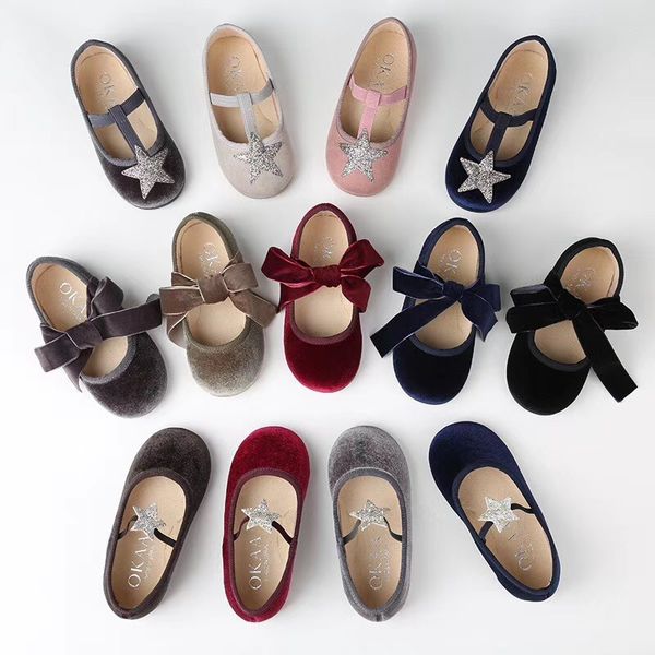 

kids shoes okaa brand new toddler girl soft velvet bowknot shoes baby girls flat party princess design star dance, Black