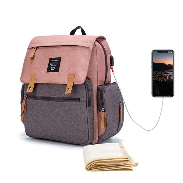 

high capacity oxford cloth mother bag baby travel pack diaper bag multi-purpose mummy contain usb port and baby pad