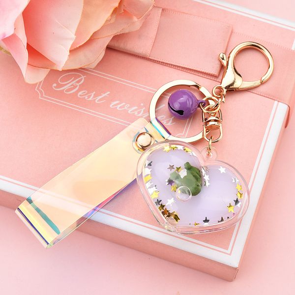 

love milk bottlecut surface polygonal animal floating doll keychain liquid quicksand oil panda cute car bag keyring pendant, Silver