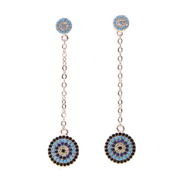 

dangle & chandelier round charm zirconia cz turquoises crystal earrings long chain for women girls, Silver