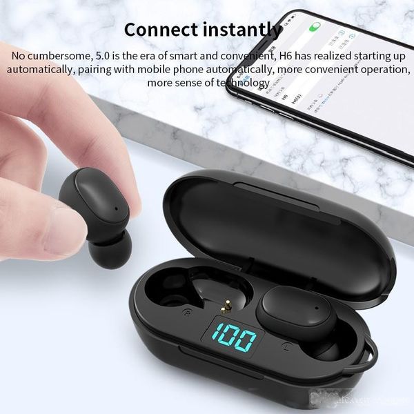 

h6 mini tws wireless earphone sports led display earbuds bluetooth 5.0 headset waterproof music headphone with charging case new