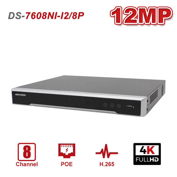 

hikvision 8ch 4k plugplay с 8 портами poe 2 sata network video recoder nvr ds-7608ni-i2 / 8p до разрешения 12mp h.265, Black;white