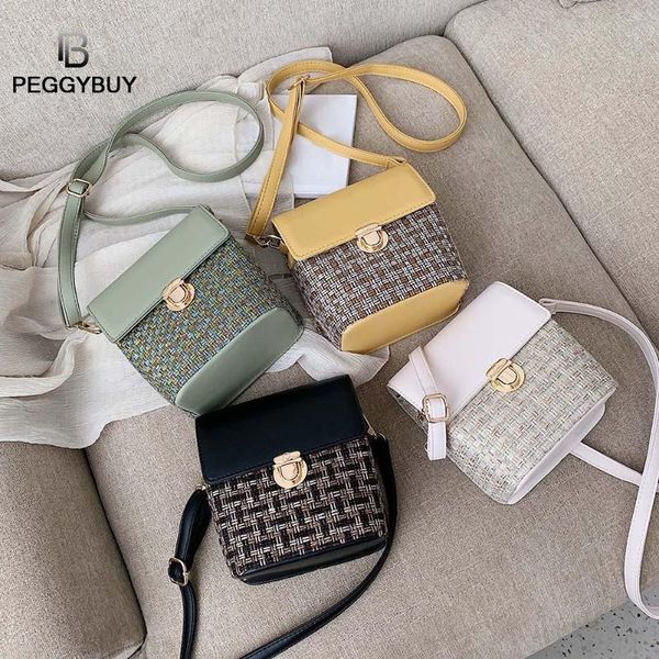 

fashion small crossbody bags woven shoulder packs pu leather women flap crossbody bucket bags bolsas ladies phone purse