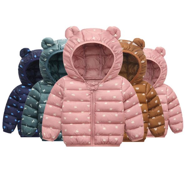

2020 winter children's wear lightweight children's down cotton coat baby girl jacket girl warm hooded cartoon jacket coat boy cl, Blue;gray