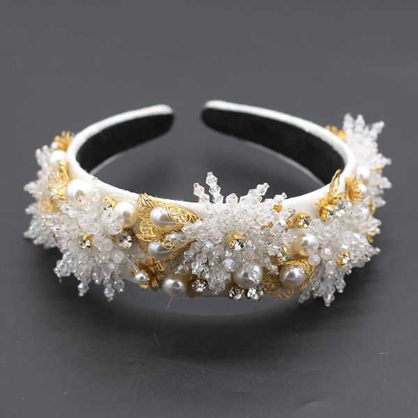 

hair clips & barrettes exaggerated personality hairband baroque luxury fashion temperament white flower crystal pearl metal leaf geometric h, Golden;silver