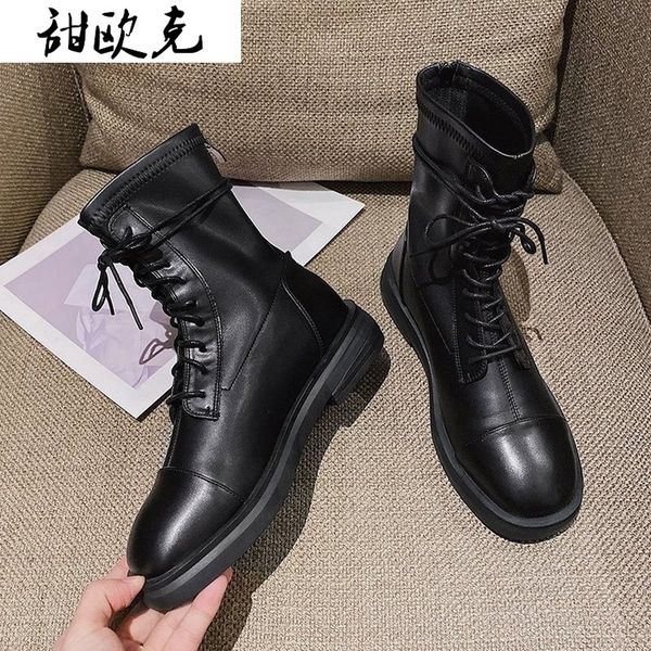 

2020 new style lace-up woman warm boots winter fashion sewing splice casual boots motorcycle booties platform zip ankle, Black