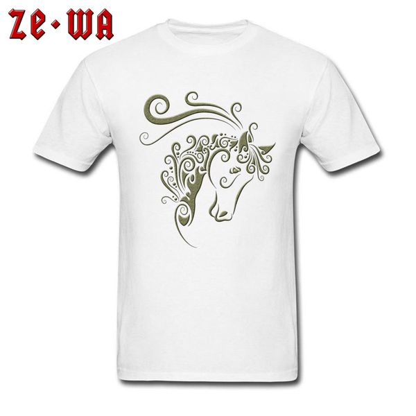 

art design men t-shirt horse head with curl floral t shirt elegant summer clothes cotton white harajuku tees wholesale