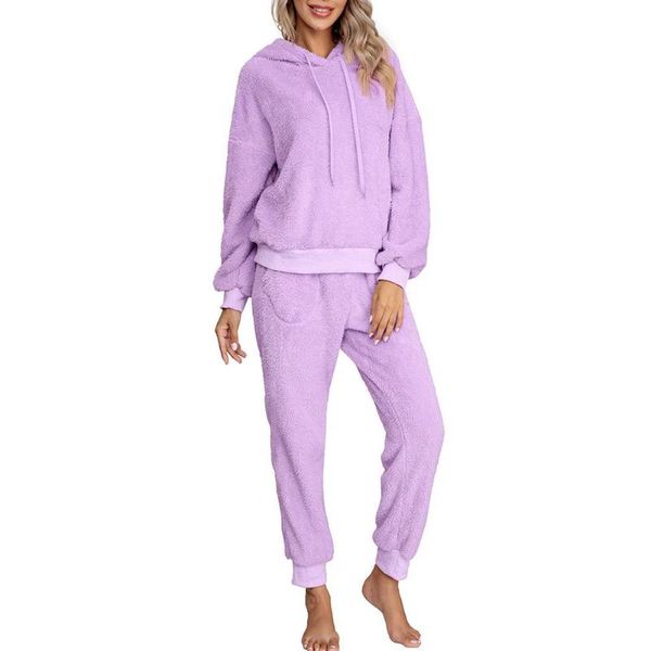 

women's tracksuits women autumn plush fluffy sweatshirt hoodie long pant trouser homewear outfit 2021, Gray