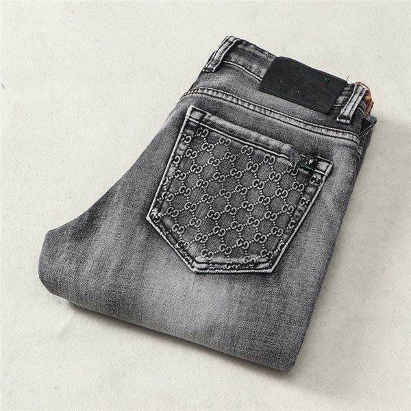 

autumn design style mens luxury jeans fashion casual trousers cowboy famous brand gray slim straight jeans hip hop denim 28-40, Blue