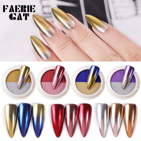 

nail glitter 1 box double colors solid magic mirror powder holographic laser pigment titanium powders platter art, Silver;gold