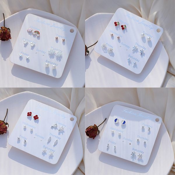 

stud 6 pairs small pearl earrings cute romantic heart star moon leaves mini fashion jewelry for women girls gifts, Golden;silver