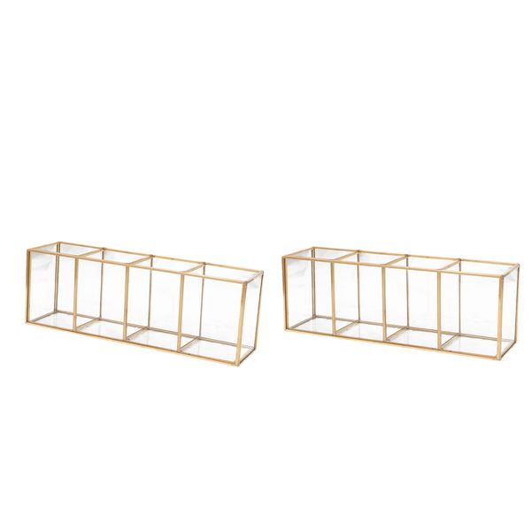 

2pcs tablehorizontal type 4 case pen container glass brush holder