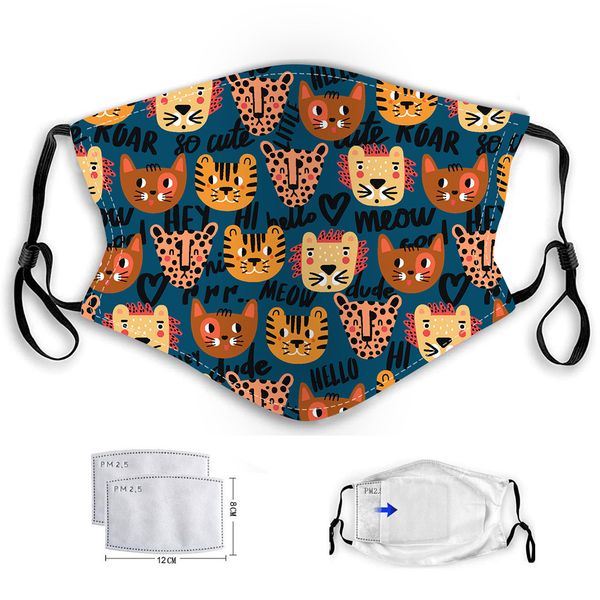 

face styles masks 5 kids cartoon pm2.5 anti-fog haze dust protection washable hanging ear type baby reusable mask with 2 filters cc1