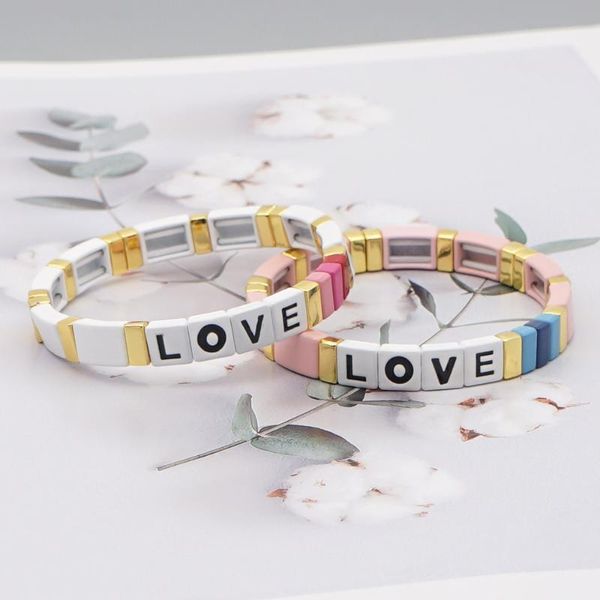 

charm bracelets shinus women's on hand love letter bracelet couple jewelry gift enamel tile bead bangles wholesale metal boho pulseras, Golden;silver