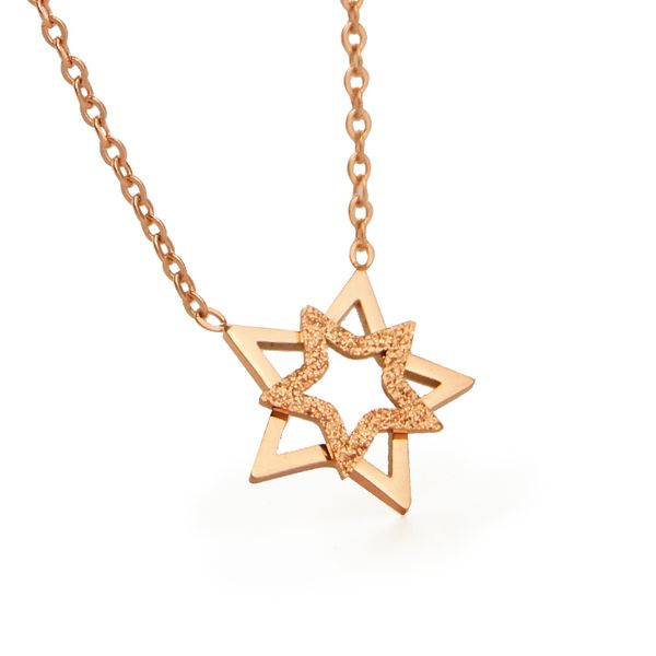 

frosted fve-pointed star necklace titanium steel rose gold color girls neck collarbone chain necklace, Silver