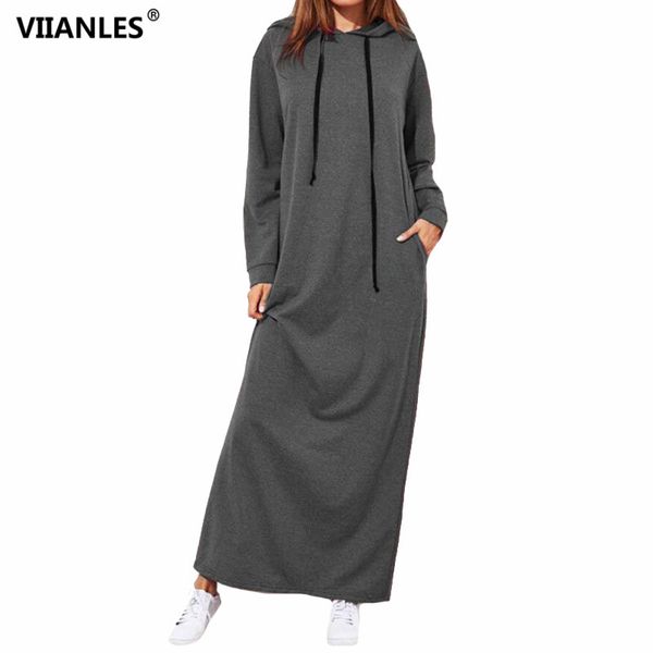 

casual dresses viianles hooded dress winter pullover vestidos lus size women maxi femme autumn robe sweatshirt long sleeve hoodies, Black;gray