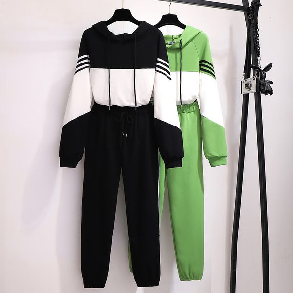 

fashion women's tracksuits 20fw extra large size women's fat mm autumn loose and thin two-piece casual two piece pants size 2xl-6x, White