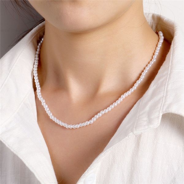 

simple classic small round pearl choker necklace collar clavicle chain women white pearls necklace gold color wedding jewelry, Golden;silver