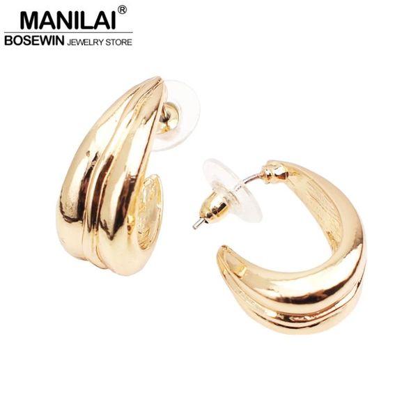 

stud manilai fashion chunky alloy earrings women unique design golden silver color metal cuff ear geometric jewelry