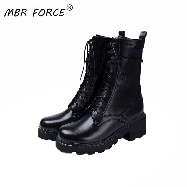 

mbr force fashion european and american fashion high-quality cow and sheep leather female ankle boots with simple design zipper, Black