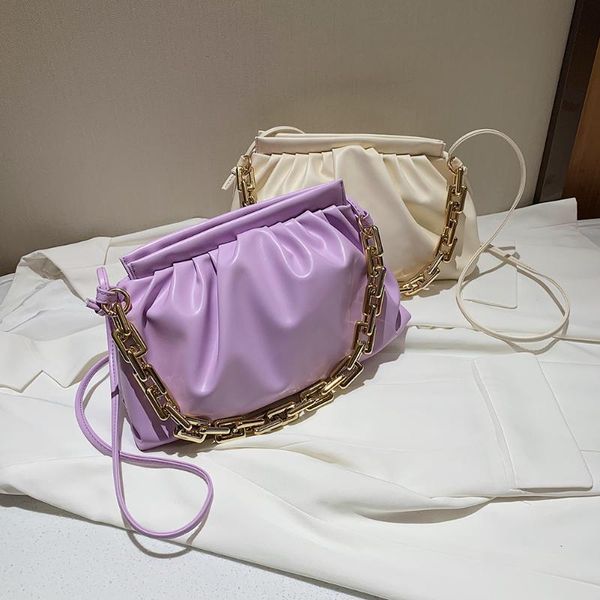 

women solid pleated handbag pu cloud shoulder bag lady chain crossbody pouch fashion exquisite shopping bags