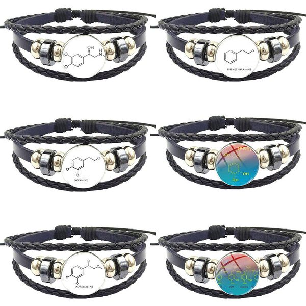 

charm bracelets for kids beads harajuku style jewelry with plated glass cabochon black leather bracelet bangle biology adrenaline molecule, Golden;silver