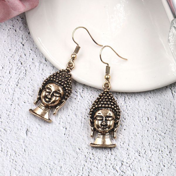

girls accessories new selling personality creative head buddha statue earring bohemian woman jewelry, Silver