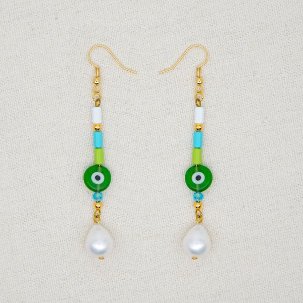 

go2boho earring women turkish evil eye earrings fashion real pearl jewelry patchwork long 2020 femme hooks danglers earings gift, Silver