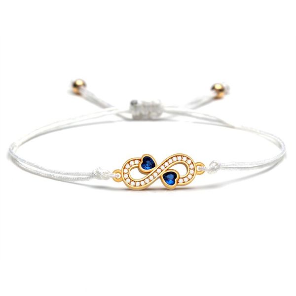 

charm bracelets cubic zirconia copper inifinity love heart bracelet women girl black pink blue purple thin string braided jewelry present, Golden;silver