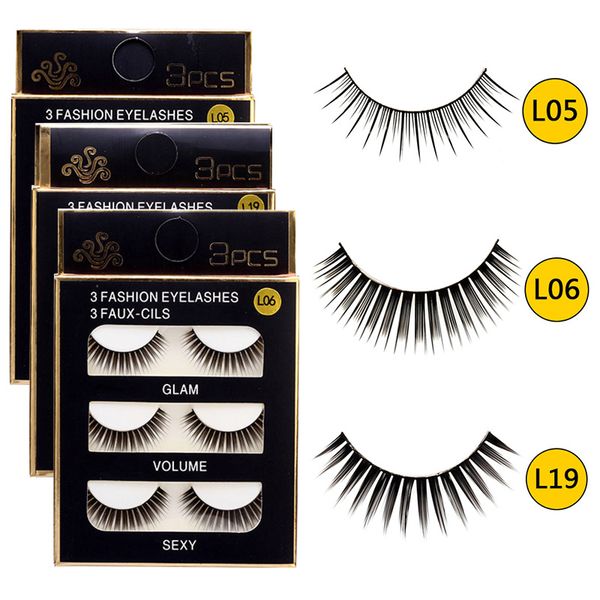 

wholesale 3 pair/set natural thick false eyelashes black long eyelash fake eye lashes extension tool makeup accessories cosmetic