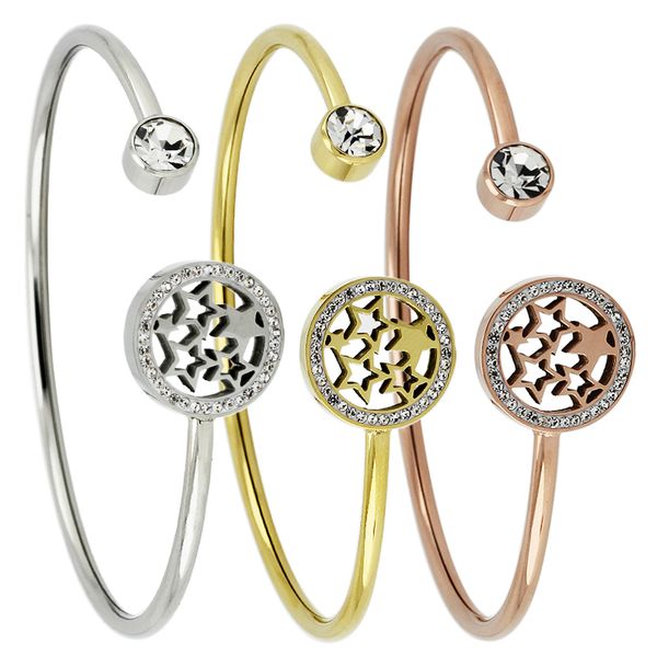 

316l stainless steel adjustable cuff bangles 15mm gold/ rose gold stars open bracelet bangles with crystals, Black