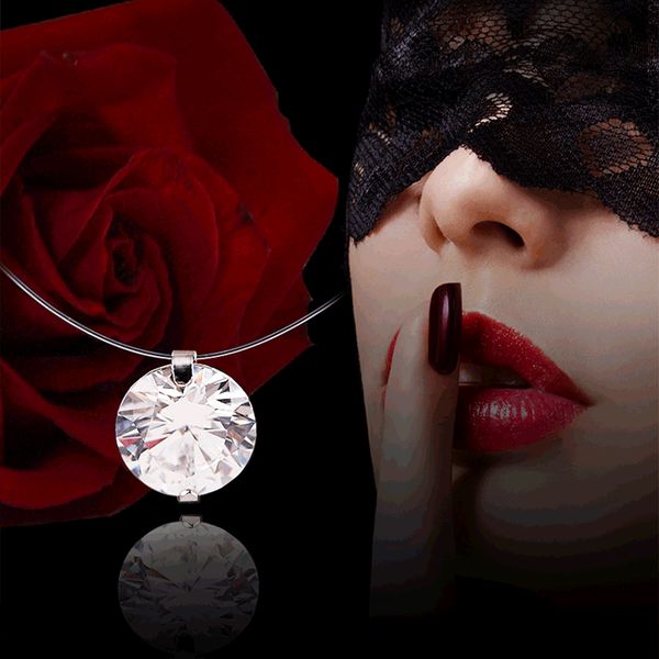 

sinleery dazzling zircon round heart corss pendant transparent fishing line choker necklace invisible chain xl067 ssi, Golden;silver